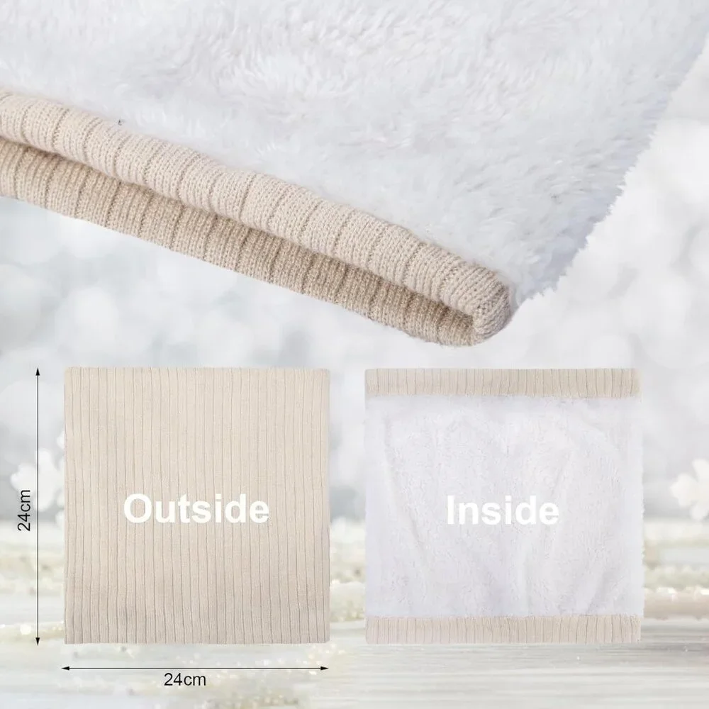 Women's (black+ Beige) Scarf Winter Double-Layer Neck Warmer Knit Fleece 2Pack